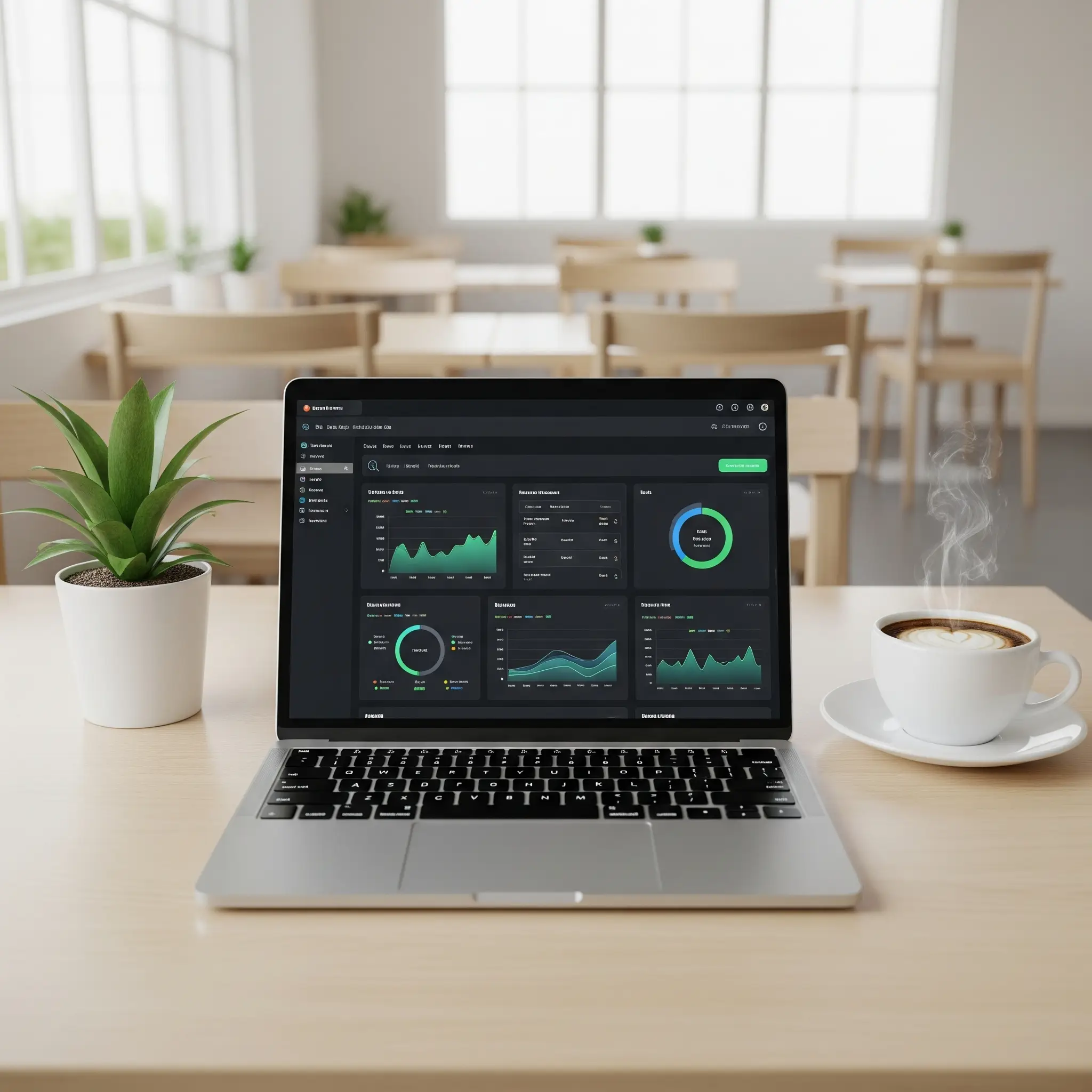 Dashboard de gestão inteligente com gráficos e métricas em tempo real